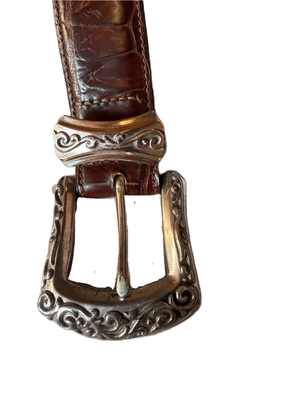Brighton Brown Croc Embossed Leather Concho Belt Silver Hardware Size L - Picture 2 of 6